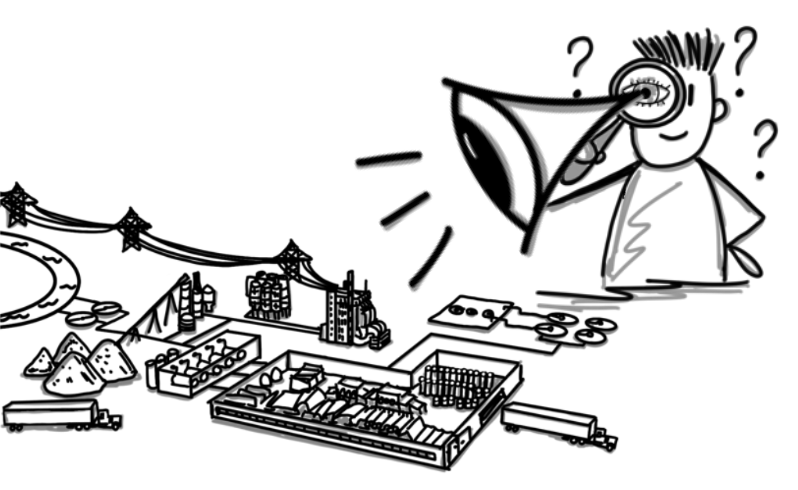 Sketch Blick von aussen auf ein Kraftwerk